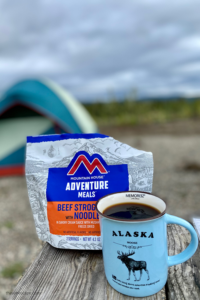 coffee and Mountain House adventure meals on our dalton campgraound.