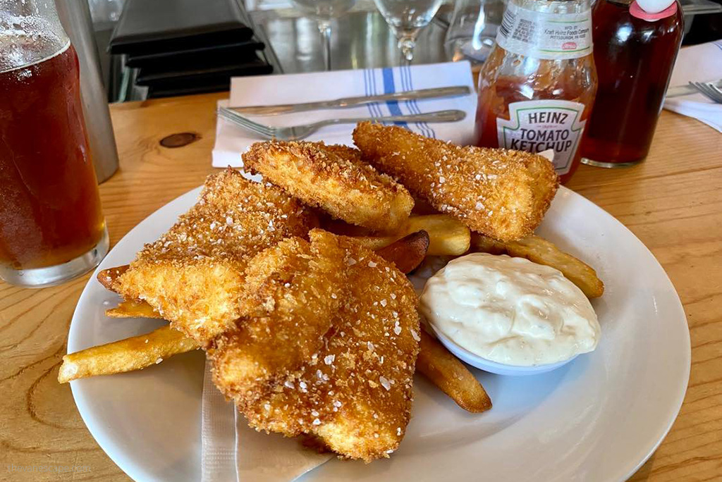 fish and chips and local beer.