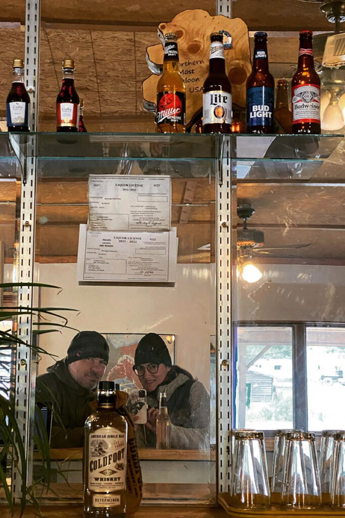 Agnes Stabinska, the author, and her partner Chris in The Frozen Foot Saloon in Coldfoot Alaska.