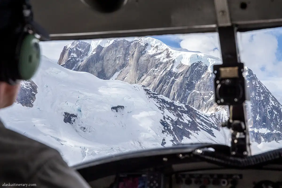 scenic flight over Denali - glacier view from plane.