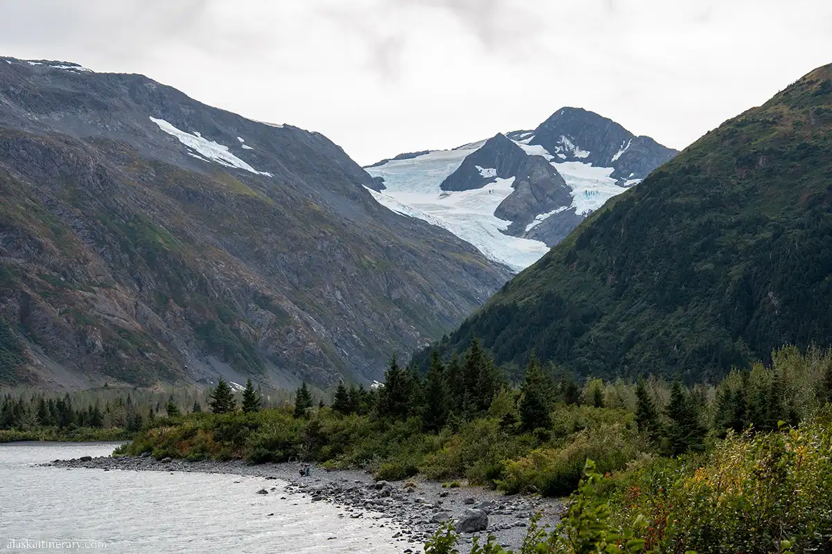Te view of Portage Glacier and Portage Valley during scenic stop on the RV road trip from Anchorage to Homer.