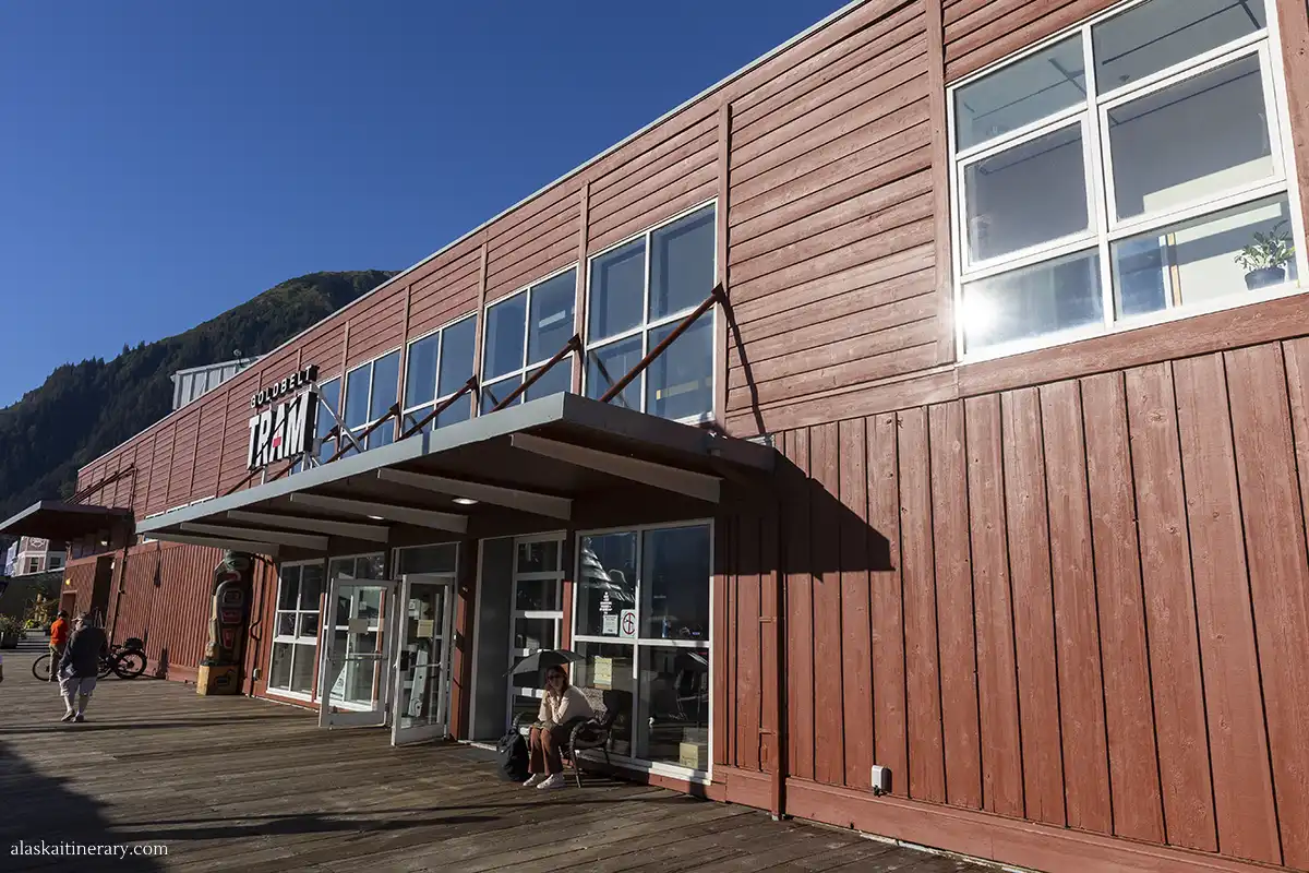 Wooden tram buildling in Juneau - meeting points for tours.