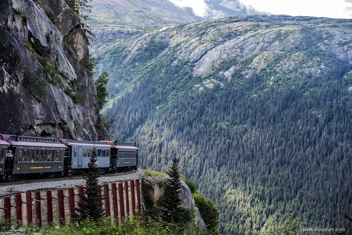 One of the best shore excursions in Skagway - scenic Train Tour to White Pass with stunning mountains vistas and deep gorge.