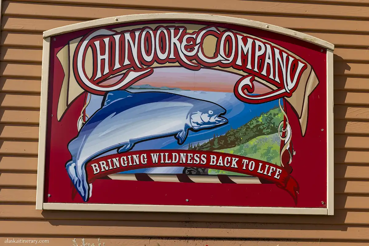 Sign with salmon of Chinook Company.