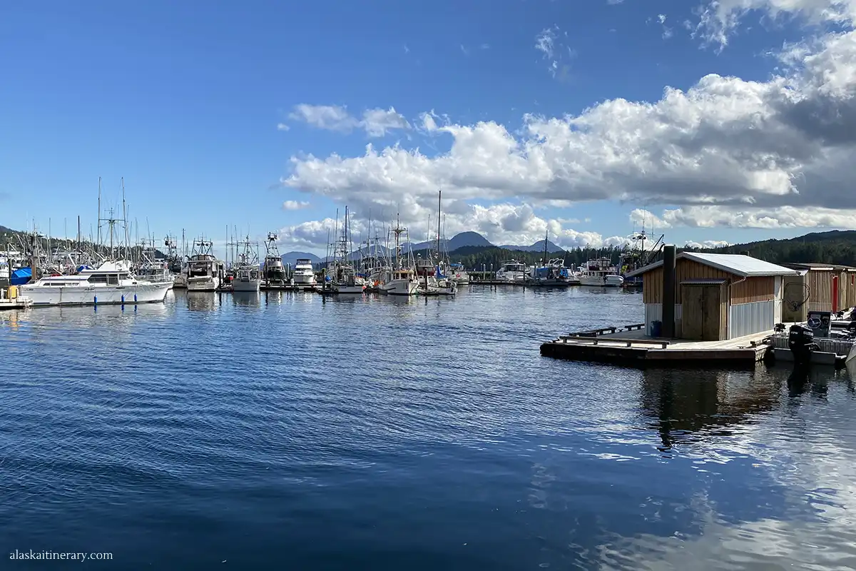  Harbor in Ketchikan full of boats during sunny day.