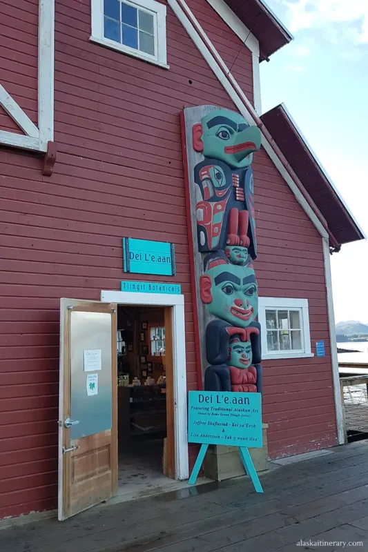 woodem totem poles by Huna Tlingit people.