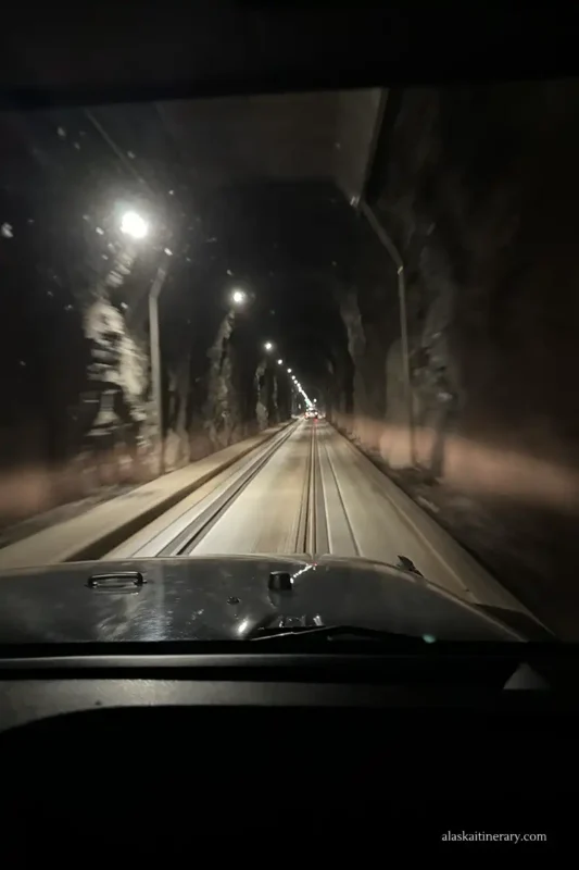 driving Anton Anderson Memorial Tunnel to Whittier.