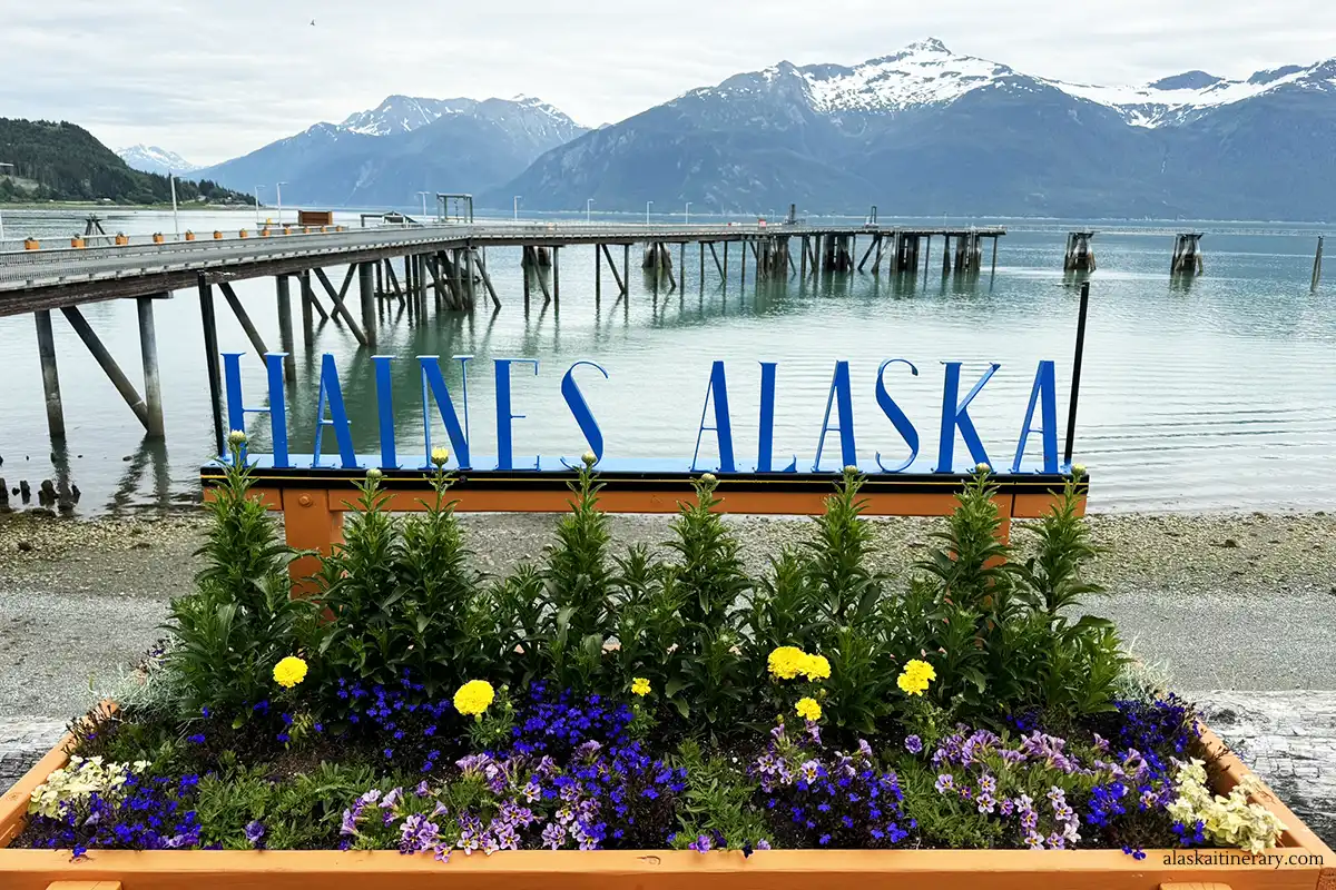 Haines Alaska with stunning mountain scenery and flowers.