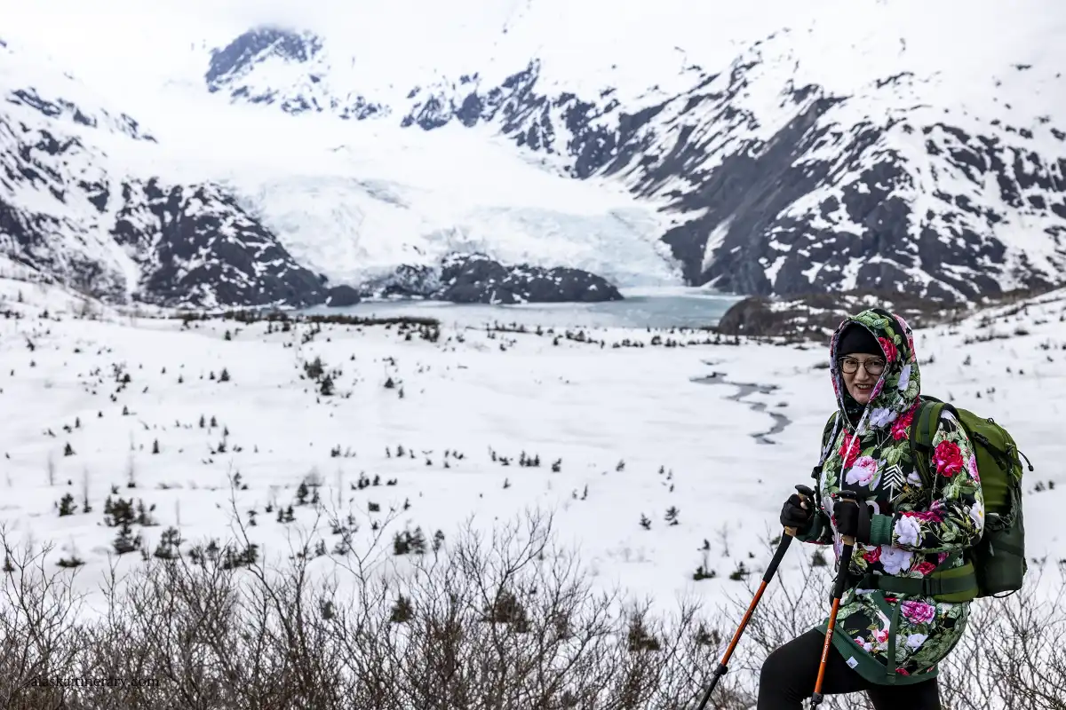 Agnes Stabinska, the author, hiking Portage Glacier trail.