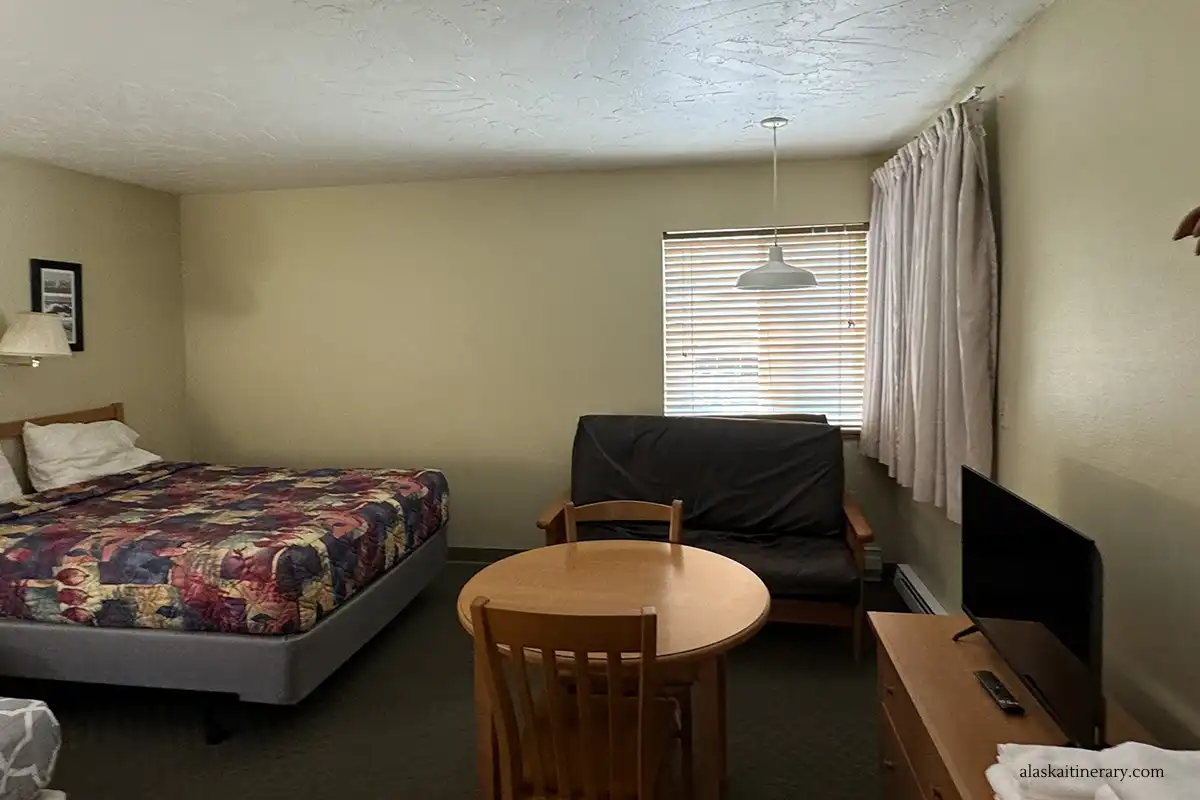 Our spacious and clean room in budget-friendly Murphys Alaskan Inn in Seward.