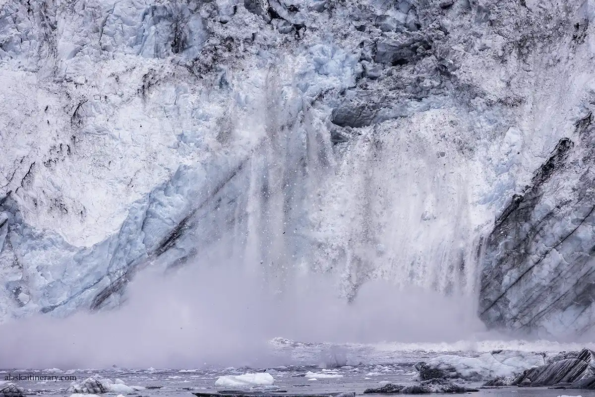 calving huge glacier during Prince William Sound cruise.