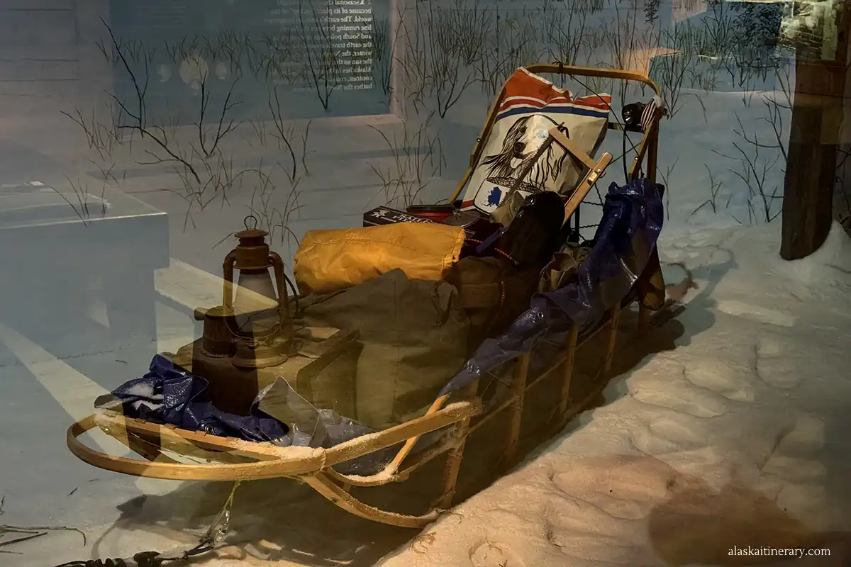 Sled dog exhibit in Fairbanks.