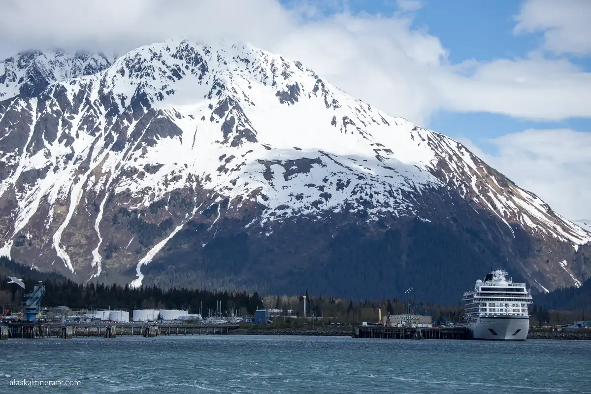 Cruise ship in port before leaving Seward.