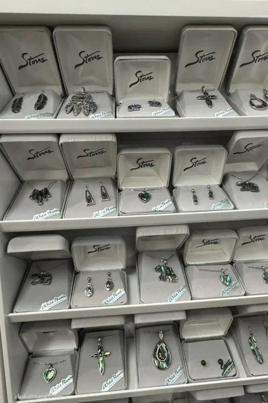 Alaskan jewlery in gift shop.