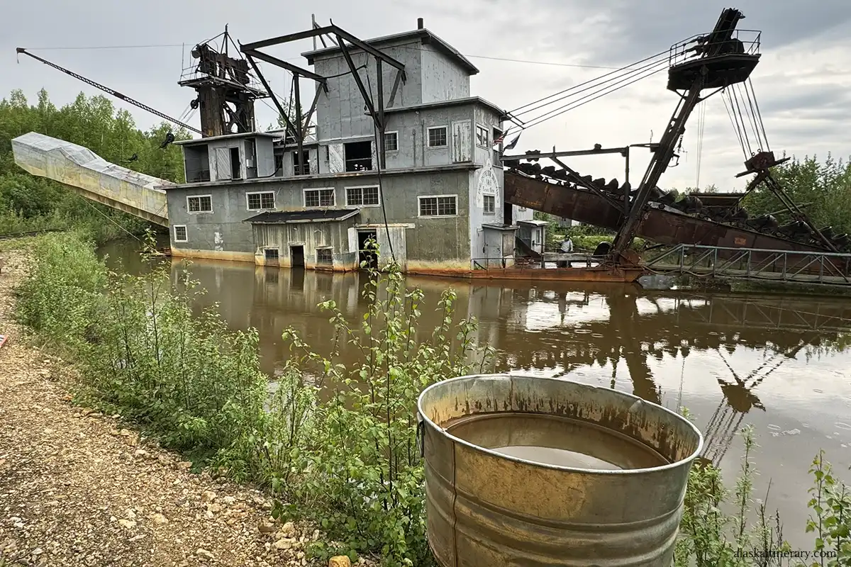The historic buildling and machinery at Gold Dredge 8 near Fairbanks.