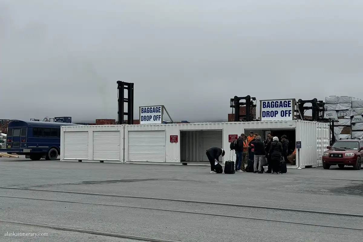 Baggage Drop of on Seward cruise ship terminal.
