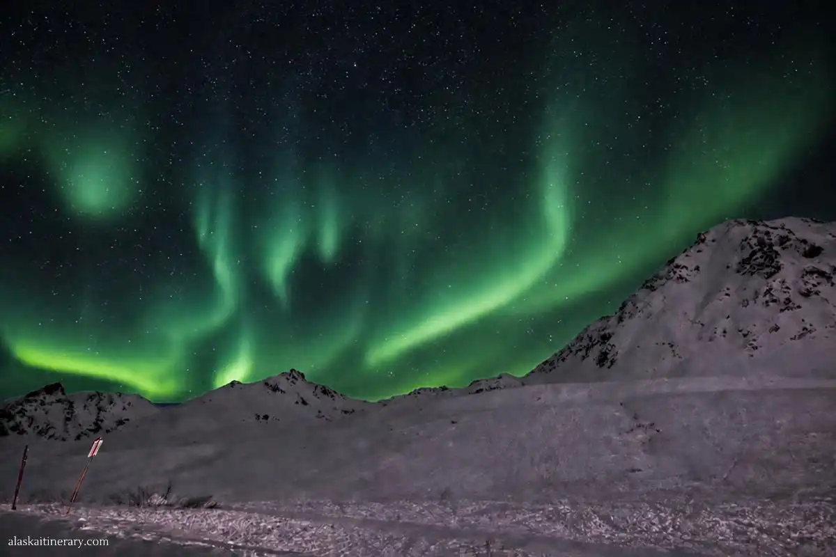 Northern lights at Hatcher Pass in Anchorage area.
