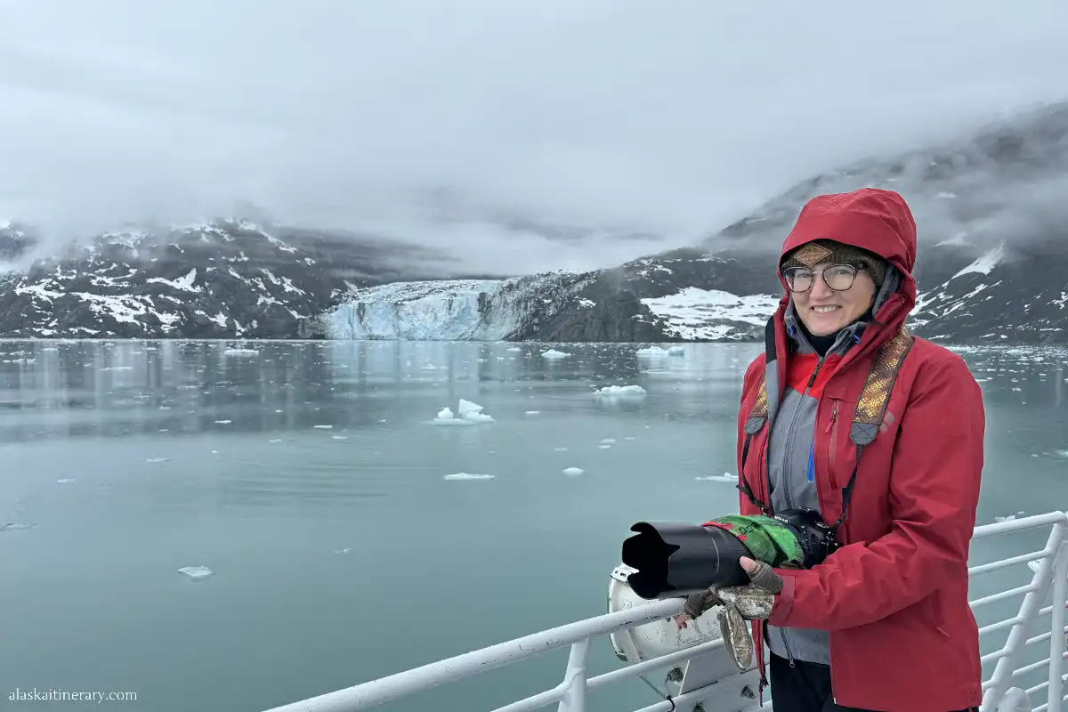 Agnes Stabinska, the author with Columbia Glacier in the backdrop.