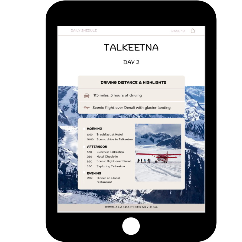 View of inside custom Alaska itinerary ebook.