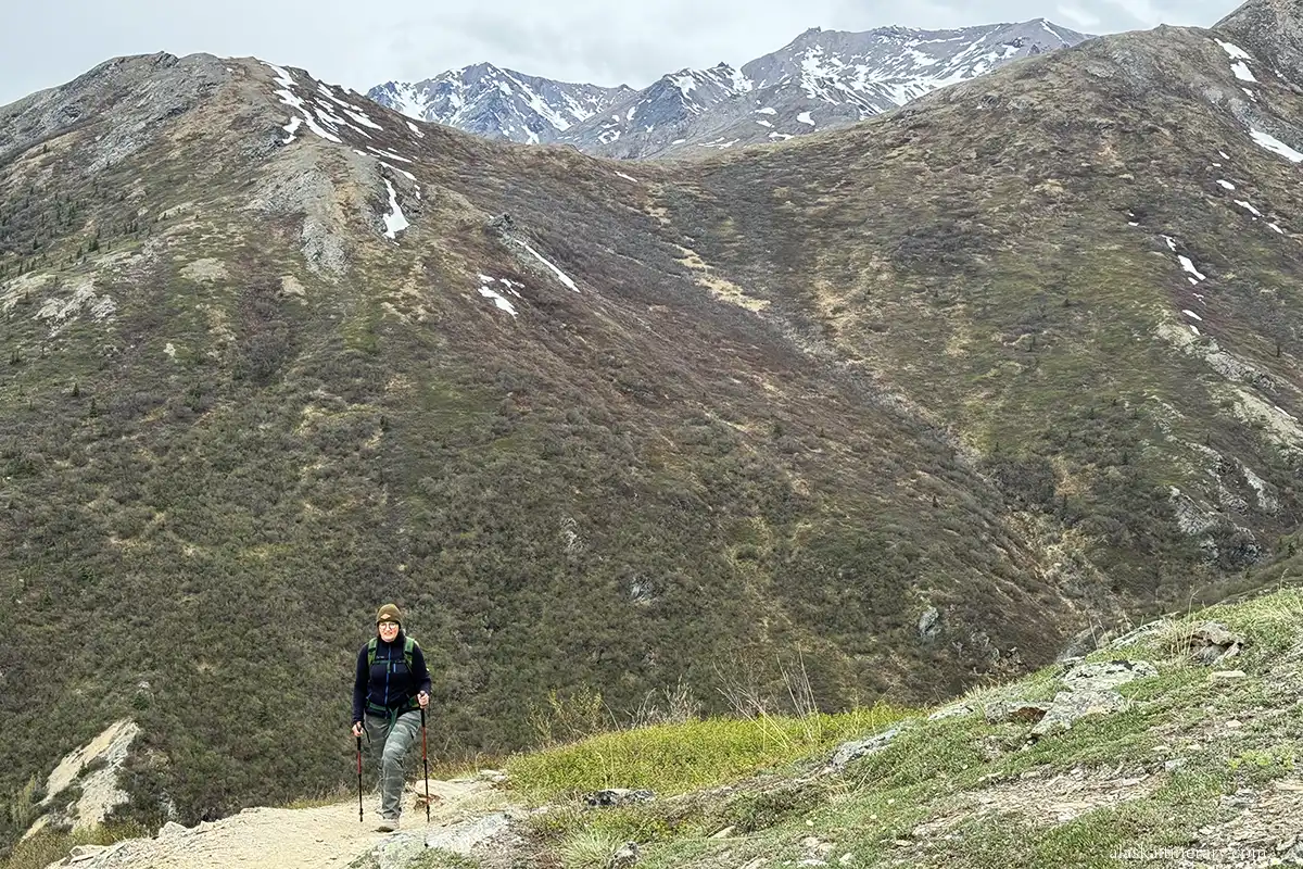 Agnes Stabinska, the author, on the open area, above treeline on Mount Healy Overlook Trail.