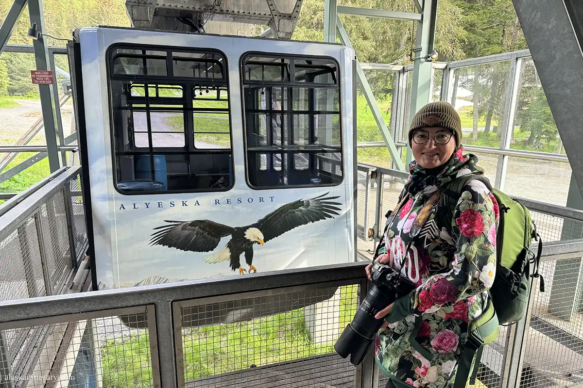 Agnes Stabinska, the author, next to Alyeska tram.