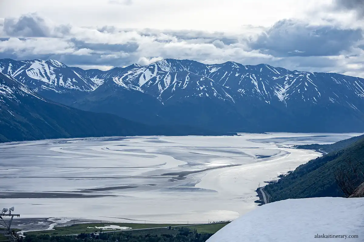 The scenic mountain view from Alyeska Tramway in Girdwood.