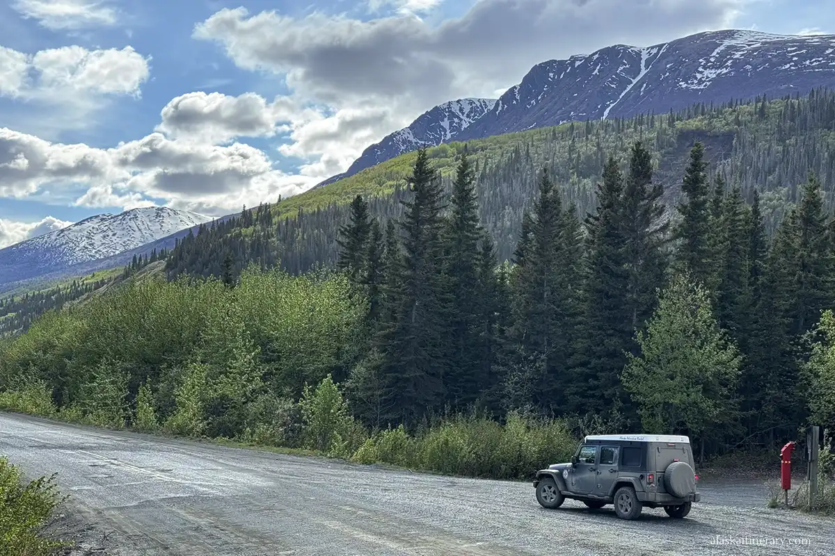 Our rented Jeep Wrangle on the McCarthy Road.