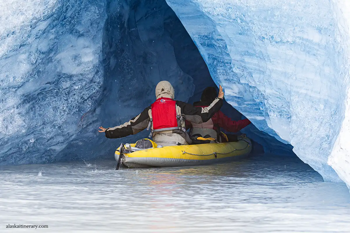Kayaking among icebergs.