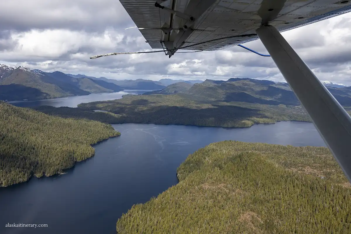 Mountains, the sea and forests from the floatplane.
