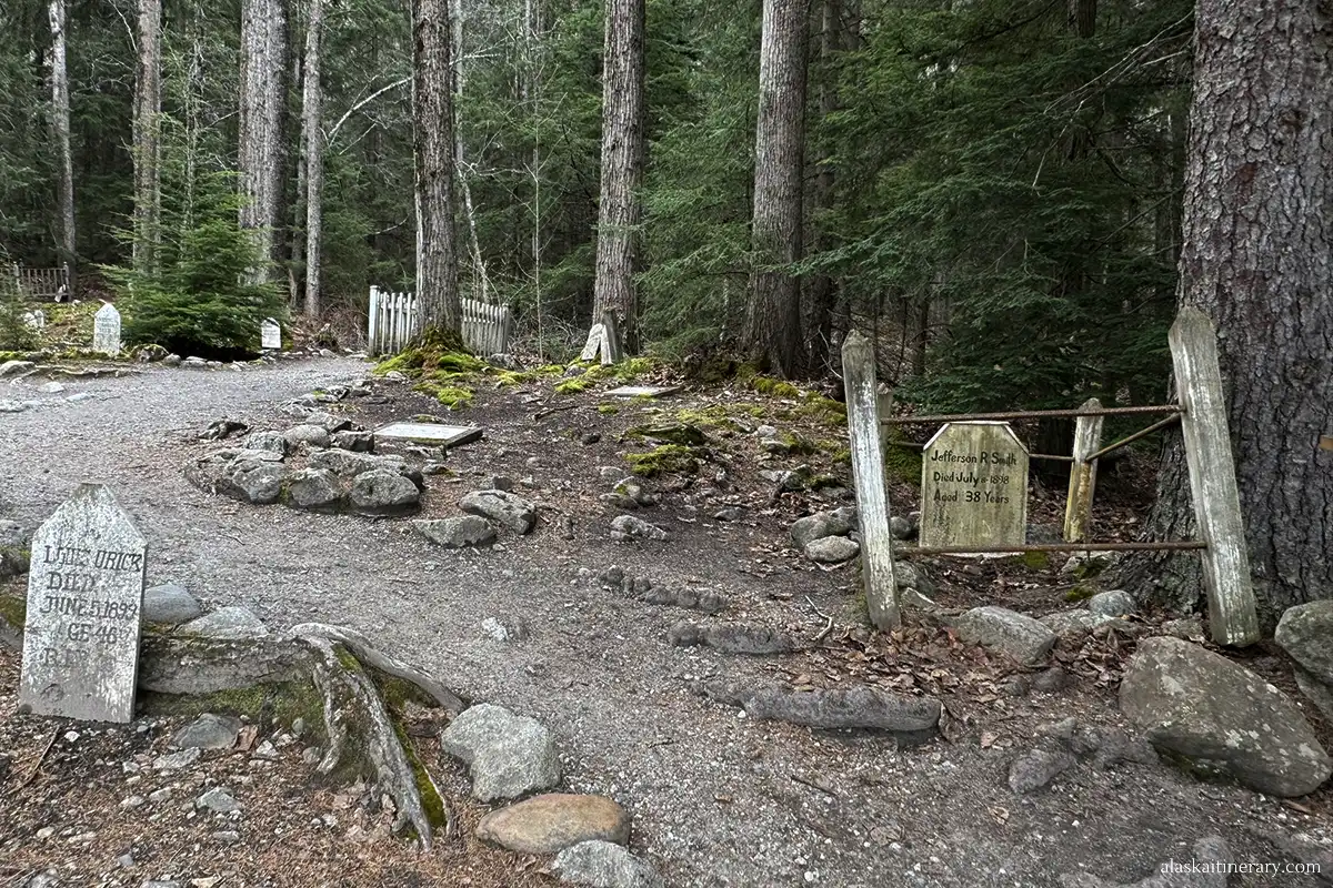 The graves of some of Skagway’s most legendary figures, including Jefferson “Soapy” Smith.