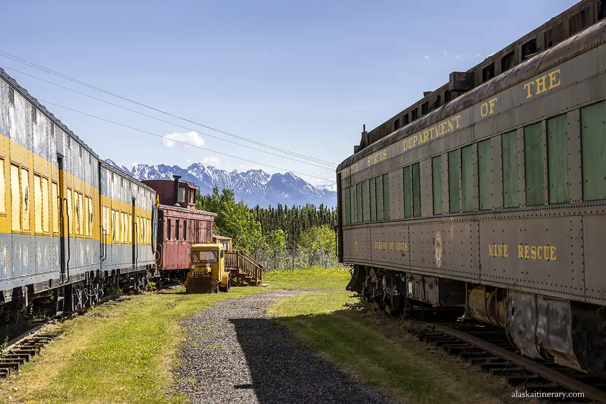 Old trains in Museum of Alaska Transportation in Wasilla.
