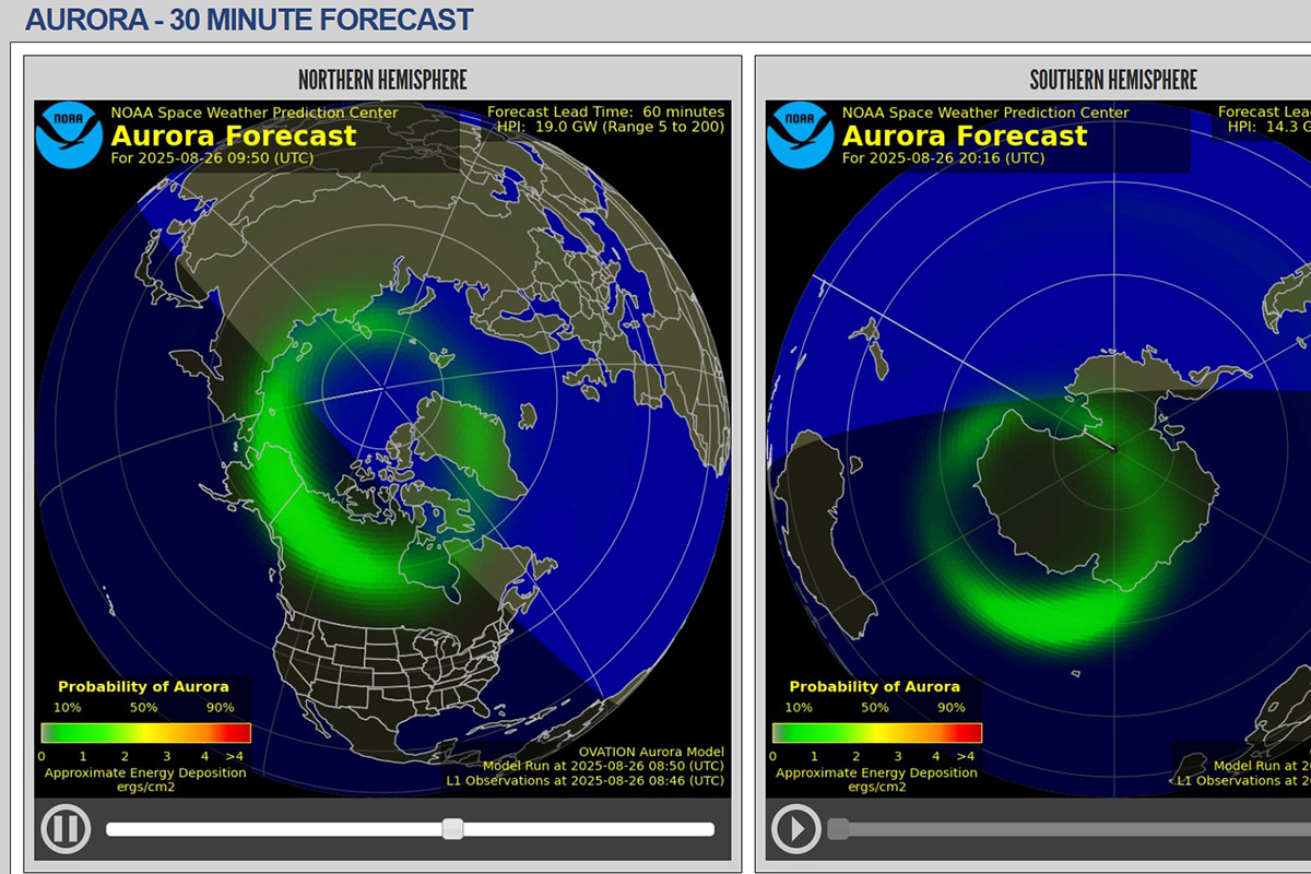 The screenshot with northen lights foecast from The NOAA Space Weather Prediction Center.