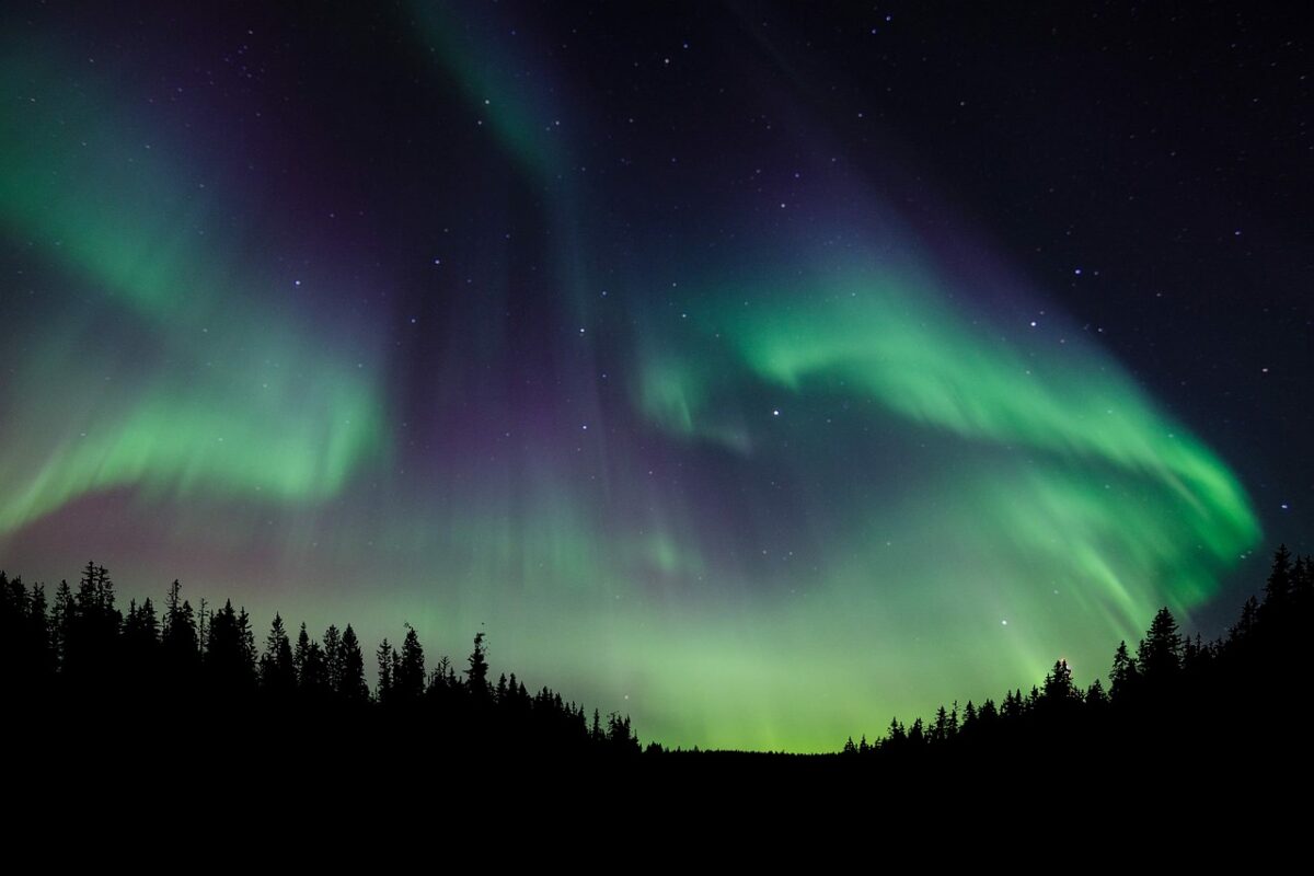 Northern Lights on the dark sky.