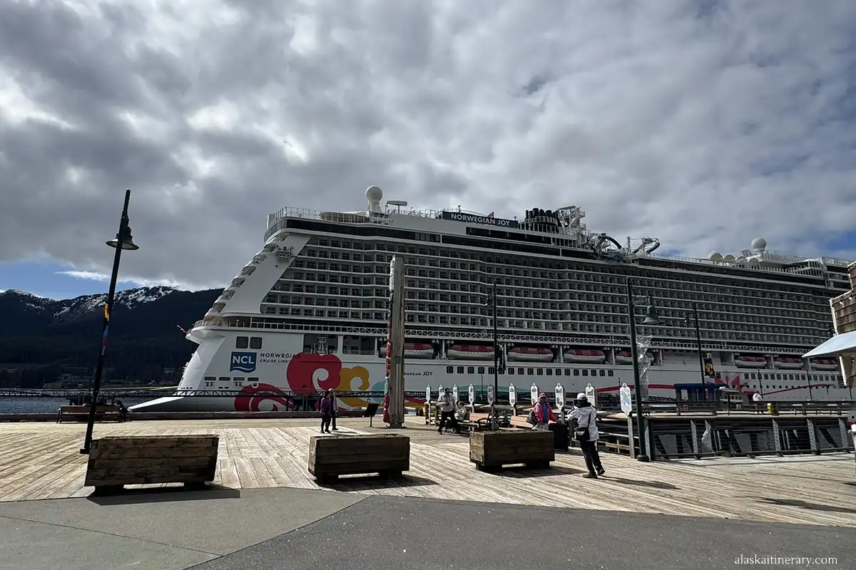 Cruise ship in ADA-friendly dock in Juneau downtown.