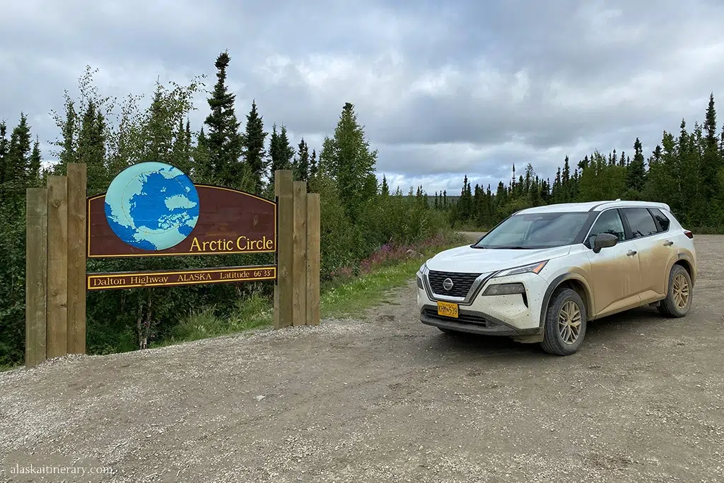 Arctic Circle sign on Dalton Highway - Far North Alaska.