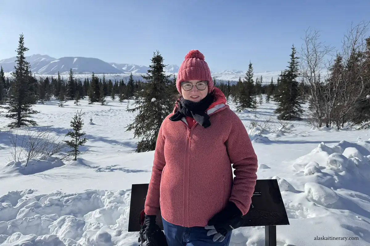 Agnes Stabinska, the author, in Denali National Park in winter.
