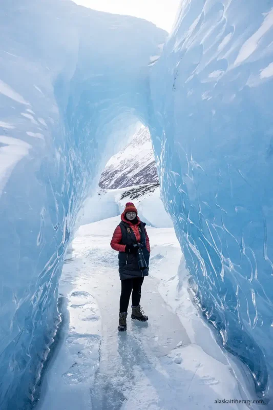 Agnes Stabinska, the author, exploring Knik Glacier.