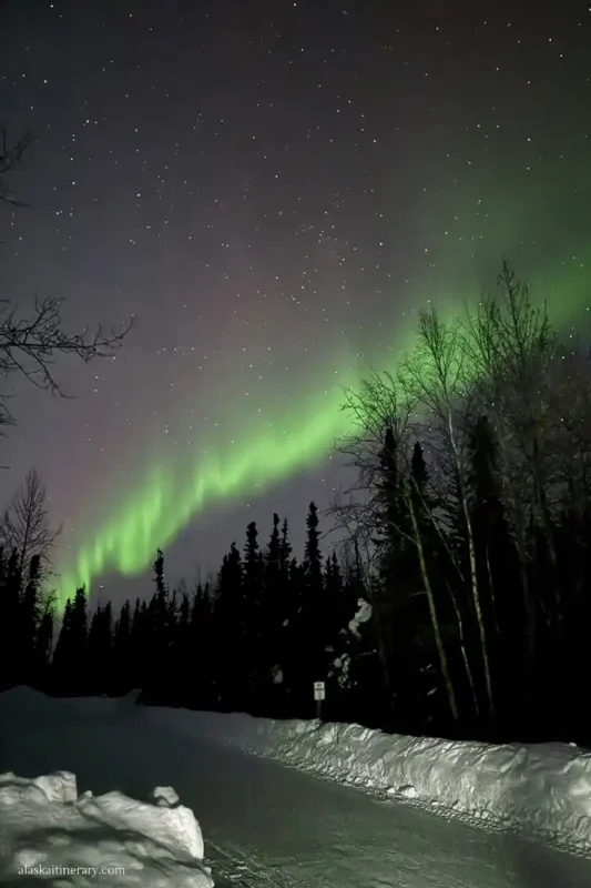 Aurora viewing in Fairbanks in winter.