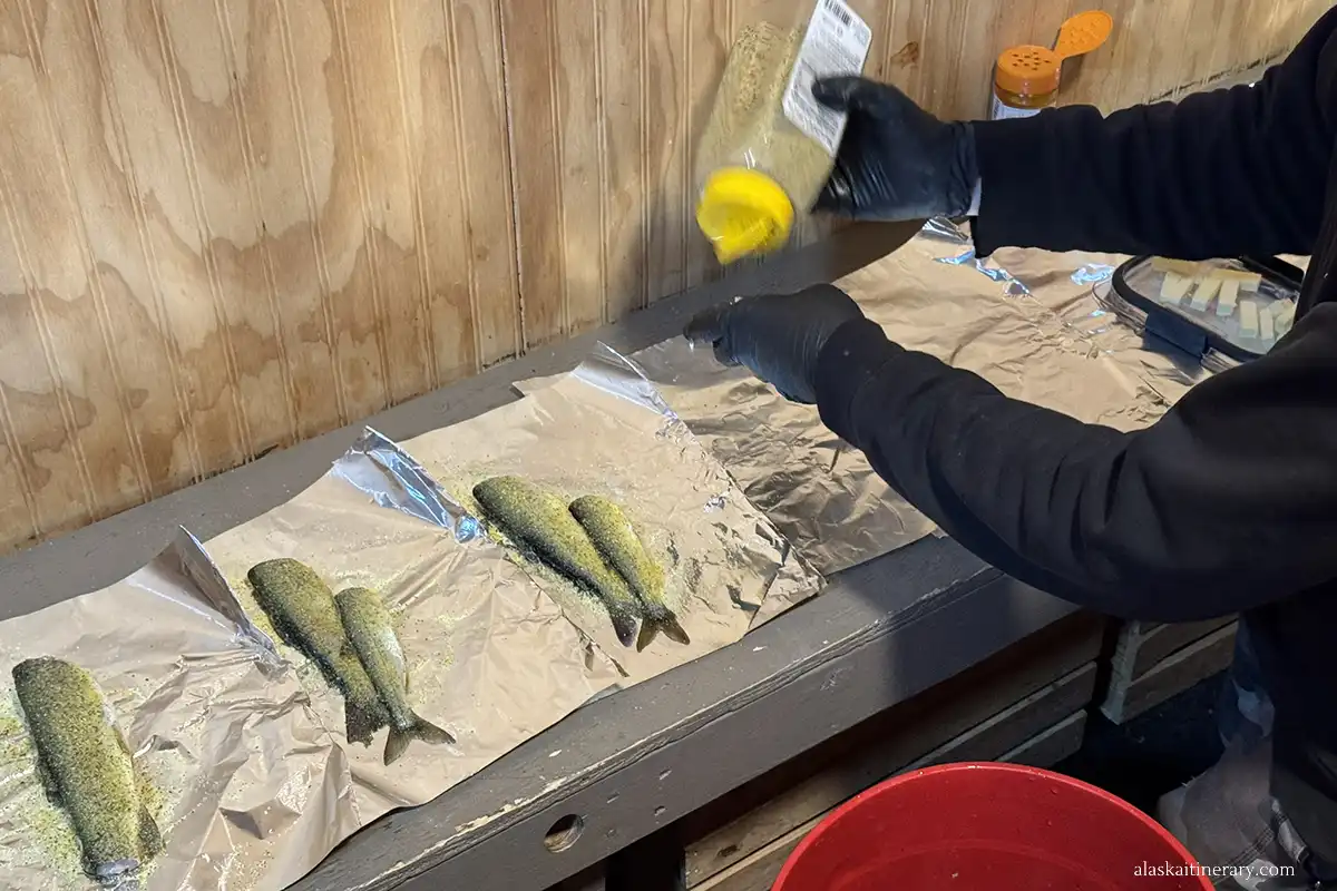 After ice fishing, our catch was grilled for us.