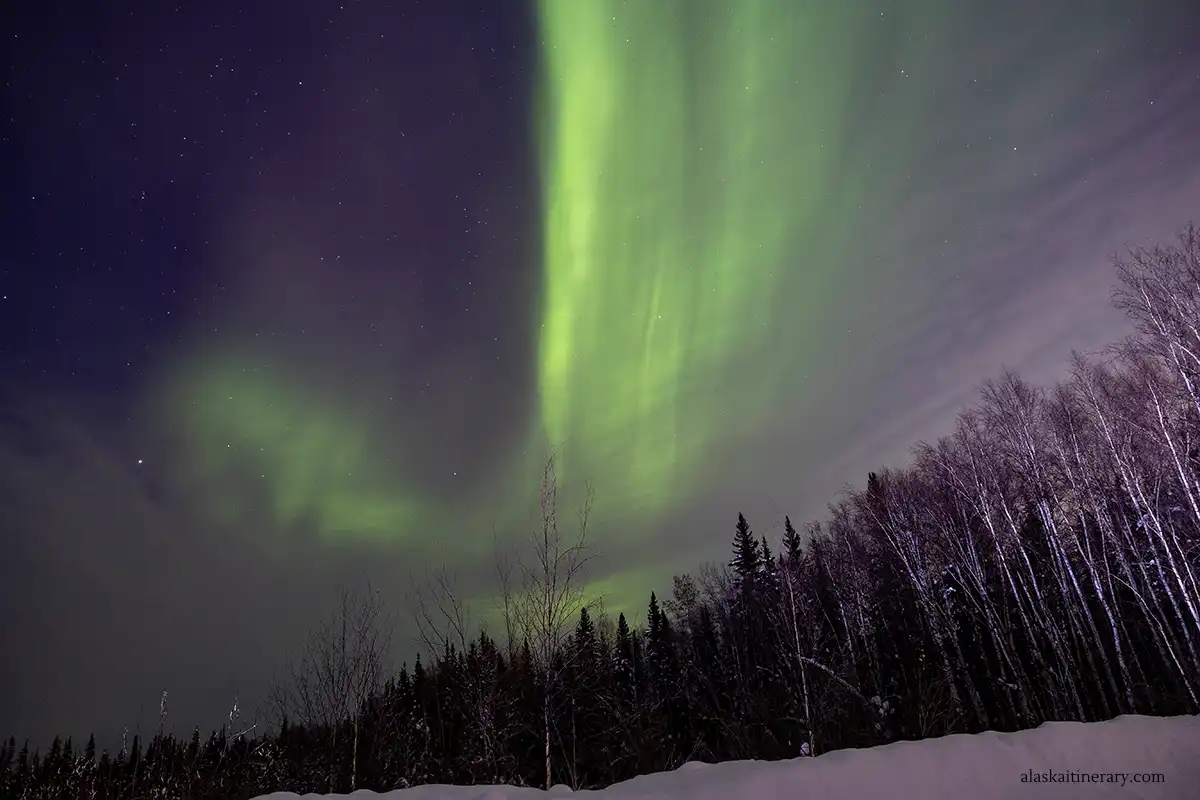 Northern Lights in Fairbanks in winter.