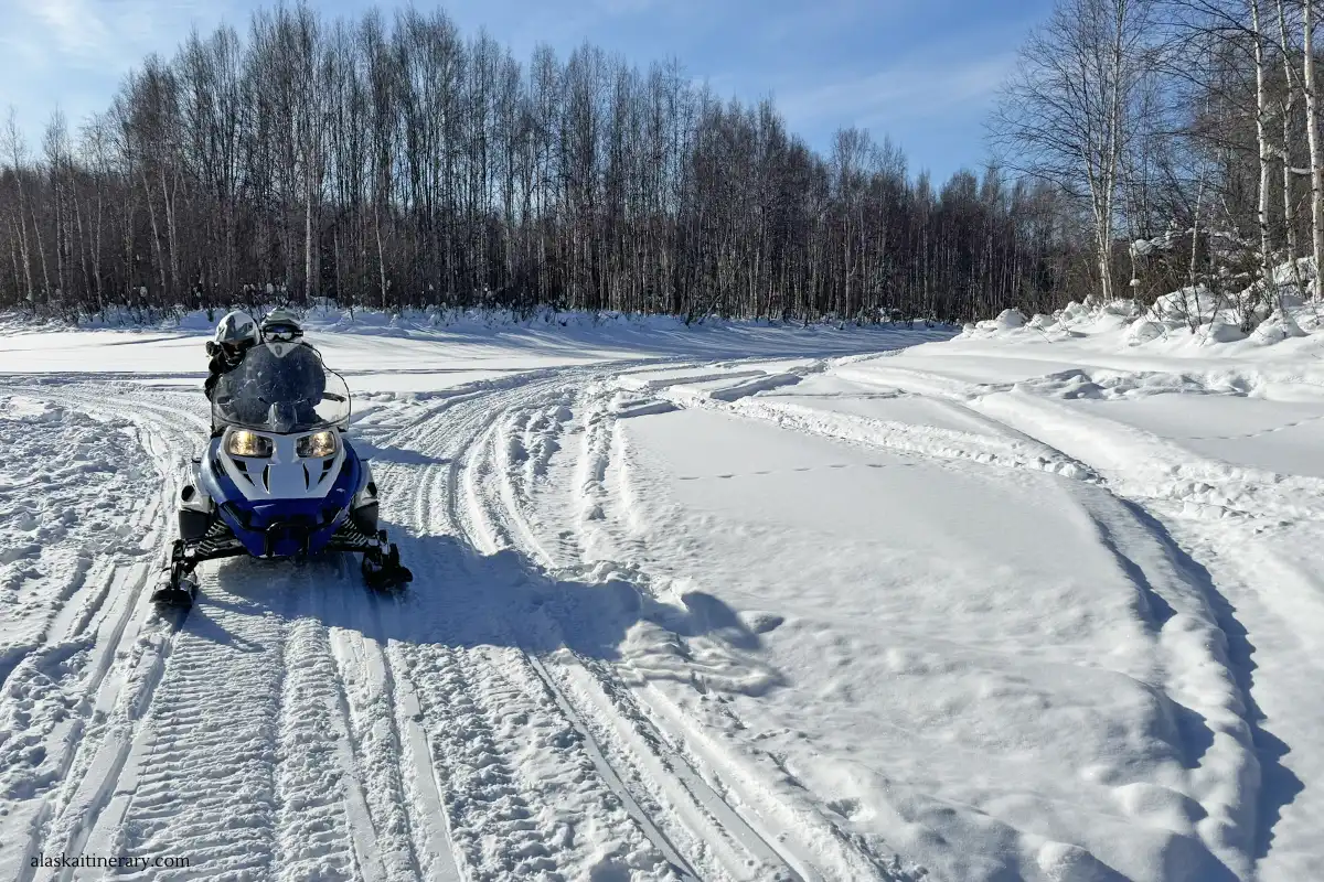 Snowmobile tour in Fairbanks area.