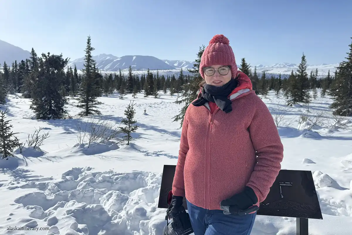 Agnes Stabinska, the author, in Denali National Park in winter.