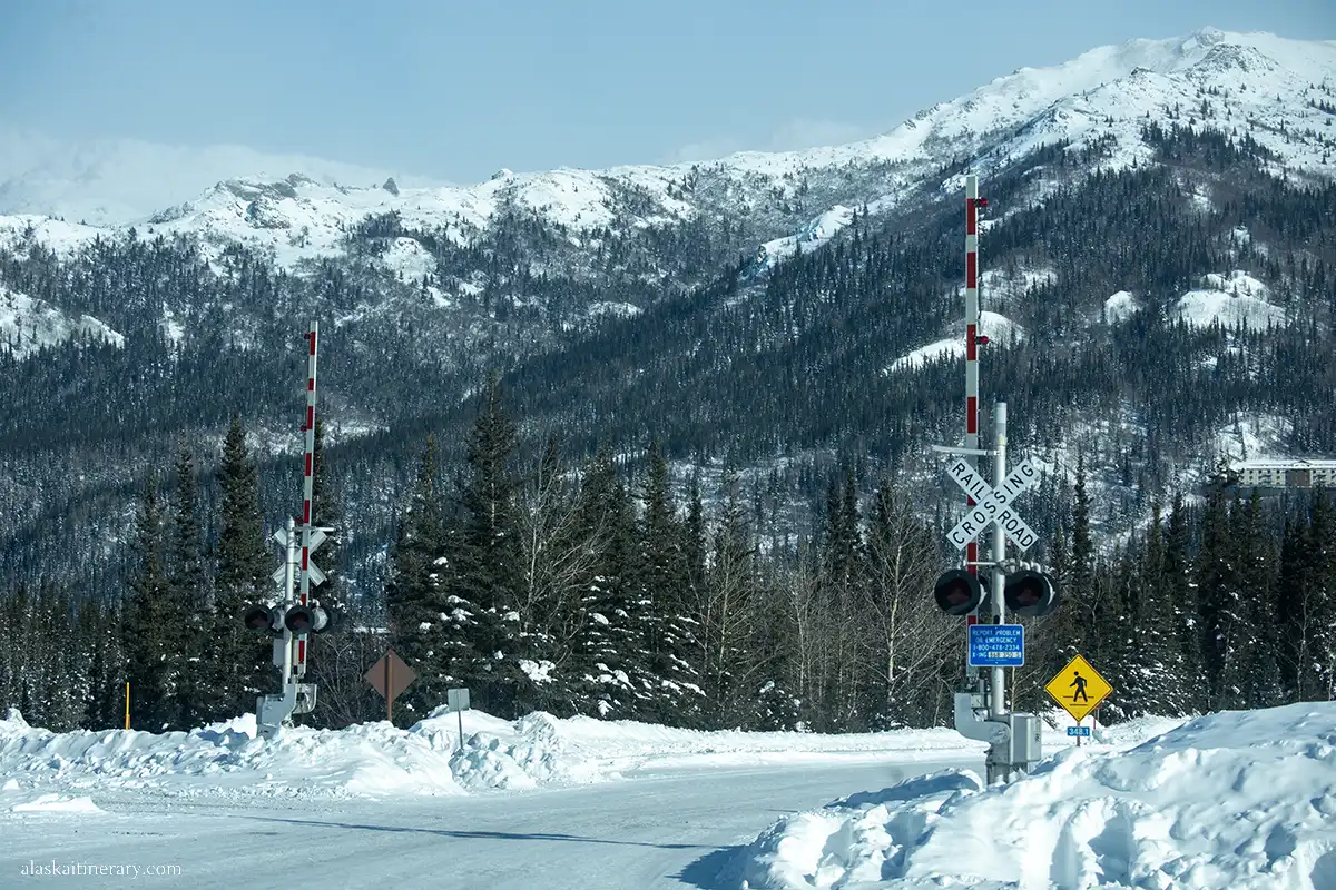 Railroad crossing in Denali.