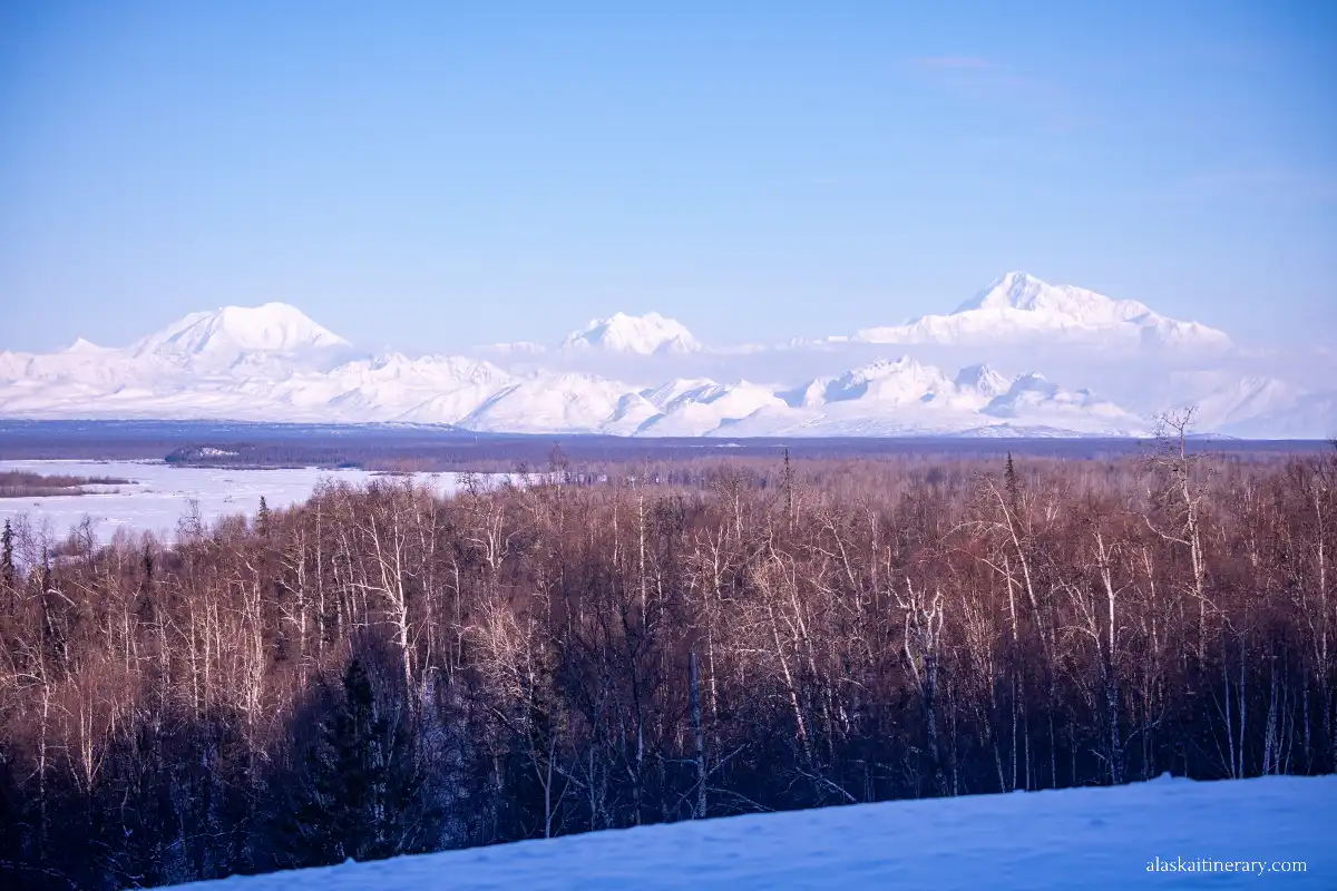 Alaska Range view from Talkeetna ALaskan Lodge with the highest mountain in North America - Denali (Mount McKinley).